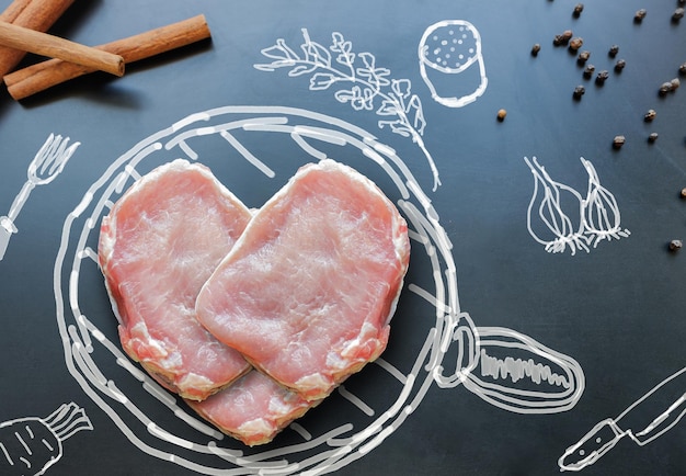 Visión en ángulo alto de la carne en la mesa