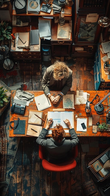 Foto visión elevada de un espacio de trabajo eficiente para las mujeres empresarias