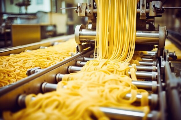 Foto una visión general de la línea de producción de pasta