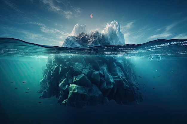 Foto una visión general del riesgo submarino planteado por el calentamiento global que muestra un iceberg agrupado como un