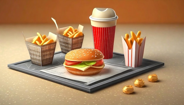 Visión gráfica de comida rápida en 3D