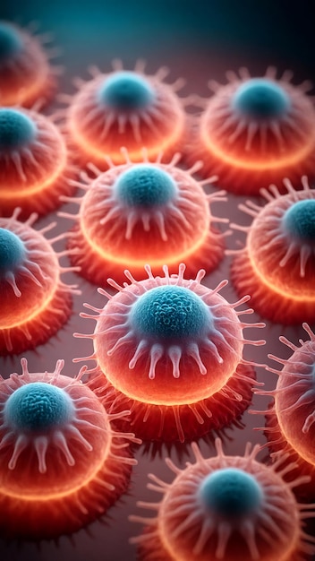 Visión microscópica de las células del virus en ultra alto agrandamiento