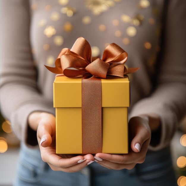 Visión positiva de una joven con un regalo y