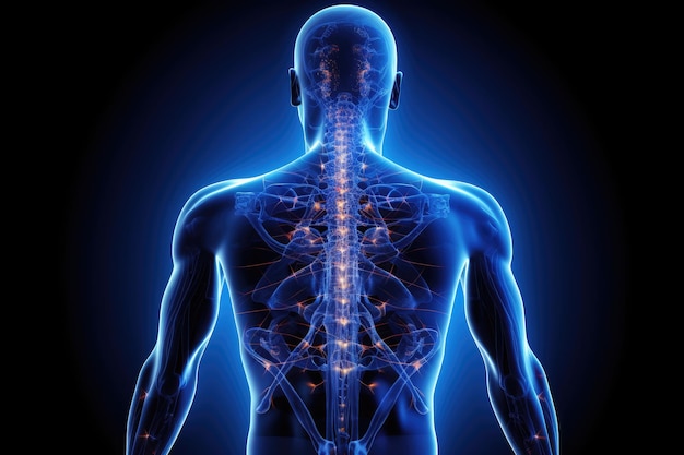 Visión de rayos X del esqueleto de la anatomía del cuerpo humano Fondo oscuro AI Generado