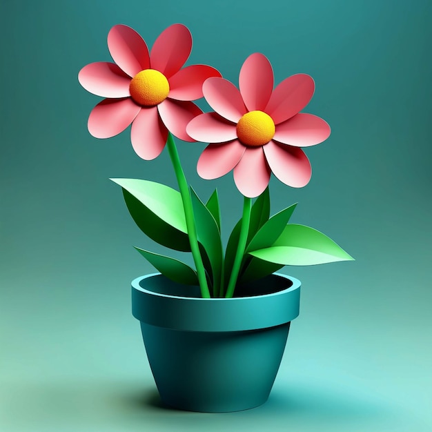 Visión vectorial 3D de una flor 3D en una olla