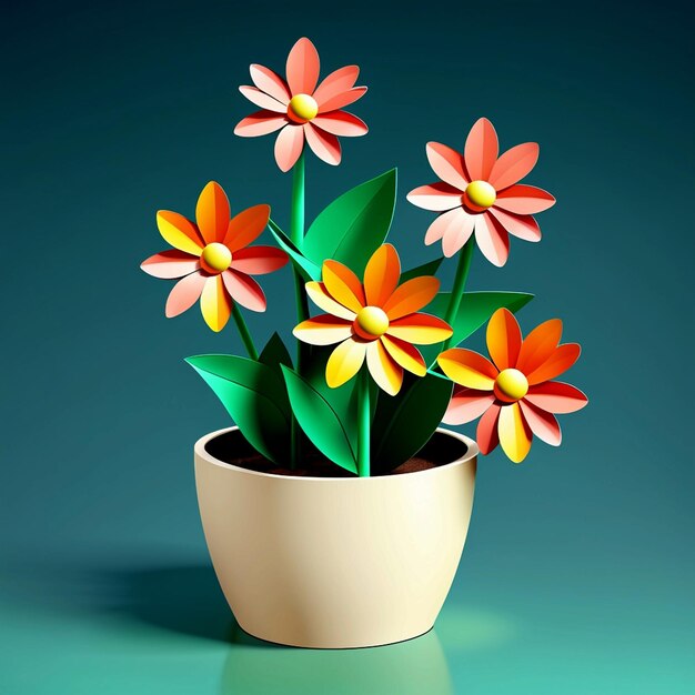 Visión vectorial 3D de una flor 3D en una olla