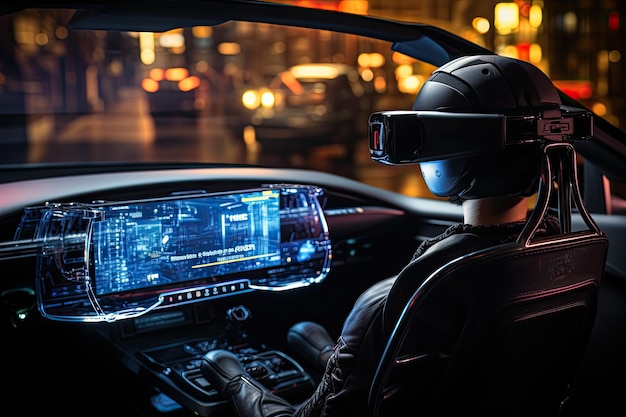 Foto visión vr del interior del automóvil del futuro detalles ricos e intuitivos ia generativa