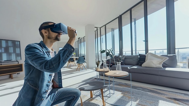 Visita de realidad virtual en un apartamento contemporáneo