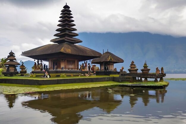 Foto visita turística al templo de pura ulun danu bratan en bali, indonesia