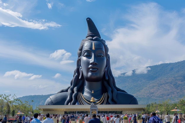 Foto los visitantes admiran la estatua de shiva adiyogi en los centros de yoga isha