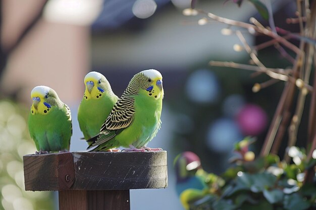 Foto visitantes vibrantes budgerigaros en el jardín