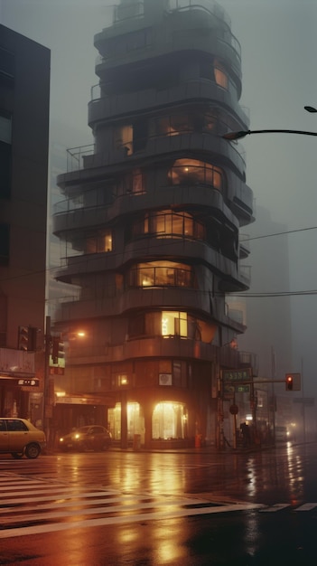 Visões de um mundo enigmático edifício anormal surrealista engolido em uma conspiração Yakuza Evoki