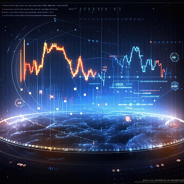 Visões financeiras holográficas iluminando o conceito de mercado monetário no contexto dos negócios