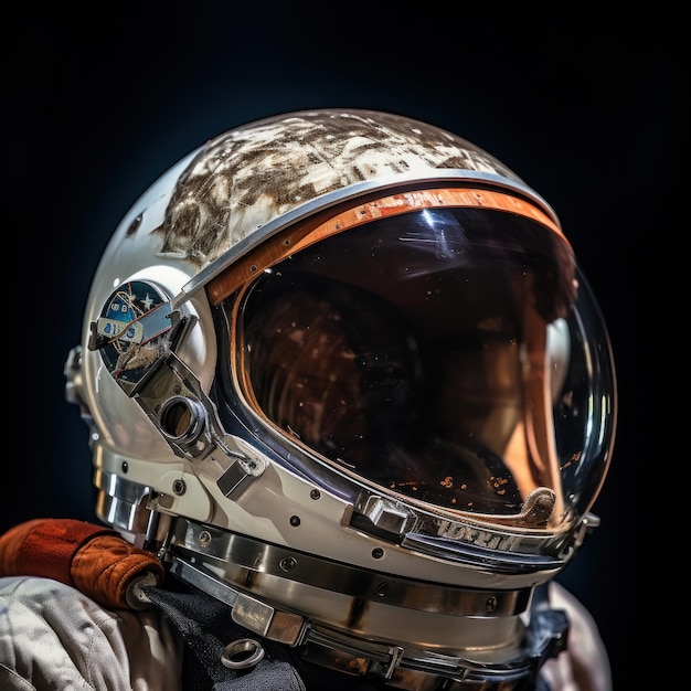 Visor do capacete do astronauta refletindo as estrelas e os planetas