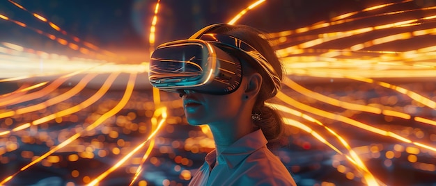 Foto visor elegante de exploração de realidade virtual