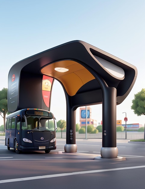 Vista 3D do ponto de ônibus na cidade moderna