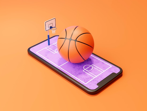 vista 3d de los elementos esenciales del baloncesto