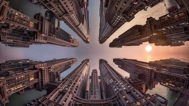 Vista de abajo de los rascacielos en Manhattan Nueva York Estados Unidos