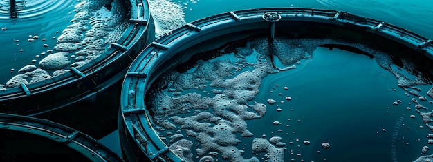 Vista abstracta de gotas de agua en superficies metálicas circulares