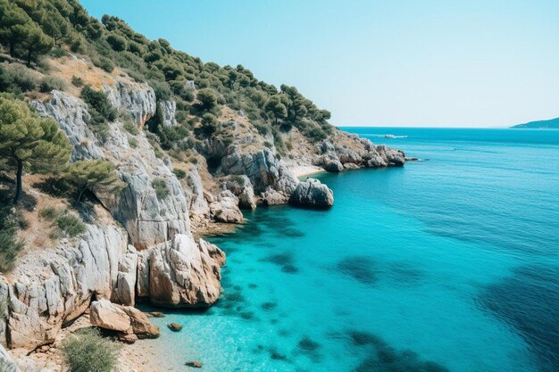 Vista desde el acantilado de un mar turquesa