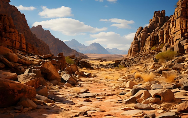 Foto vista de acantilados escarpados en el valle de la entrada de piedra en el desierto del antiguo egipto