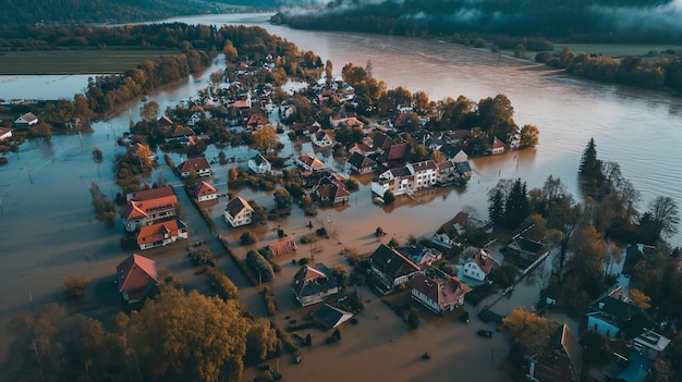 Foto una vista aérea abrumadora del diluvio de una zona residencial inundada