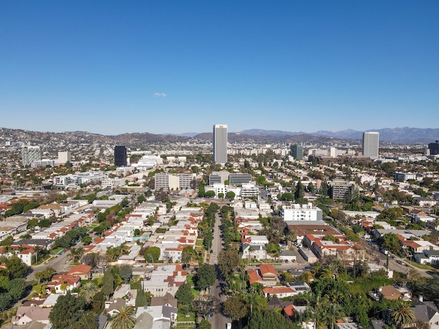 Vista aérea acima do bairro MidCity no centro de Los Angeles Califórnia EUA