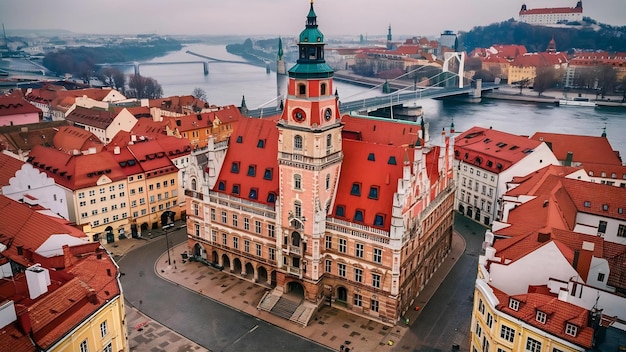 Foto vista aérea del antiguo ayuntamiento de bratislava