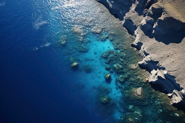 vista aérea de arena blanca estilo paraíso y playa suave y agua azul transparente del océano