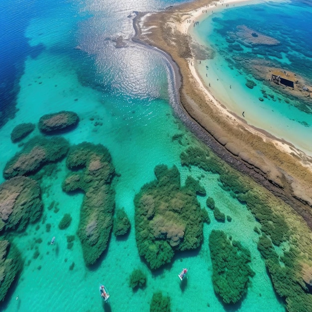 Vista aérea del arrecife de coral y la laguna.