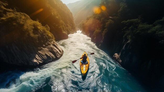 Vista aérea de arriba deporte extremo kayak velas montaña