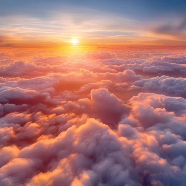 Vista aérea del atardecer sobre las nubes en el cielo con clima soleado Generativo Ai