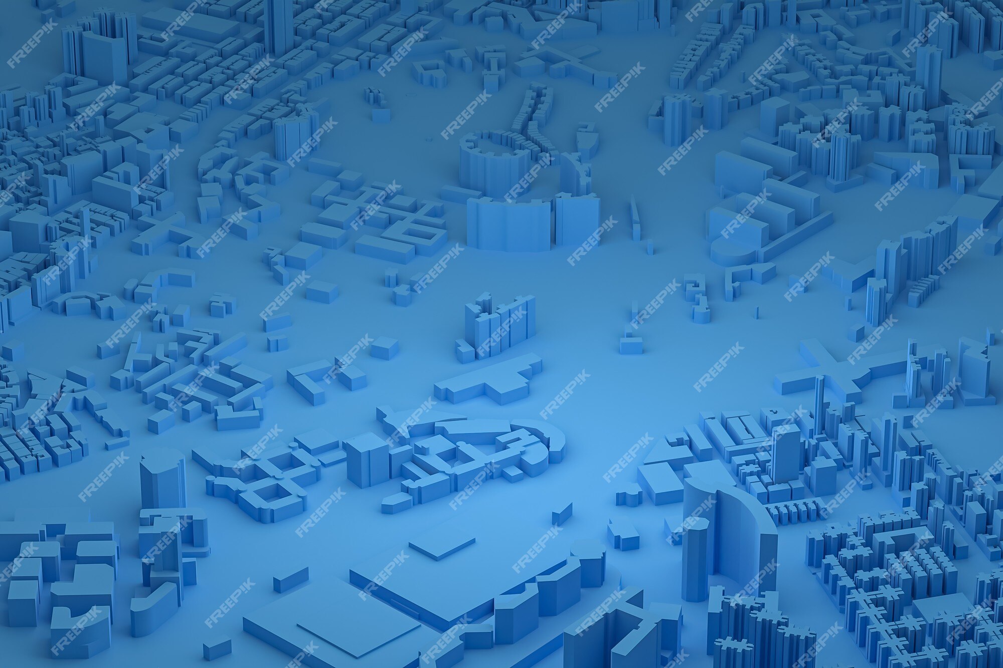 Vista aérea azul de edifícios da cidade, renderização em 3d de fundo azul  do mapa