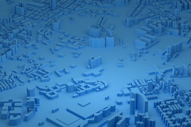 Vista aérea azul de los edificios de la ciudad de renderizado 3d fondo de mapa azul