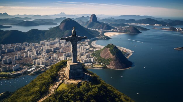 Vista aérea de la bahía de Cristo y Botafogo desde High Angel