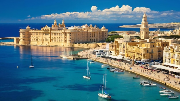 Vista aérea de la bahía de Spinola St Julians y la ciudad de Sliema en Malta