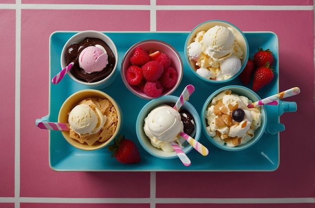 Foto vista aérea de la barra de helados y postres de bricolaje