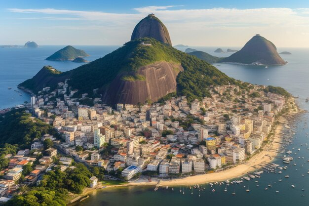 Vista aérea del barrio de Lagoa y la montaña Corcovado en Río de Janeiro, Brasil
