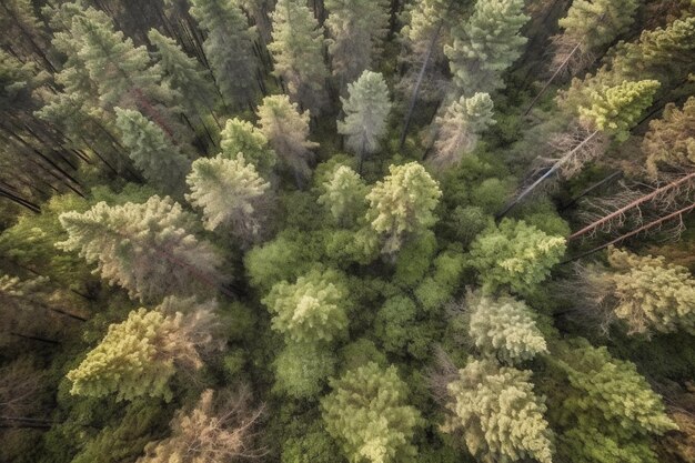 Vista aérea de un bosque con árboles y la palabra bosque en la parte inferior.