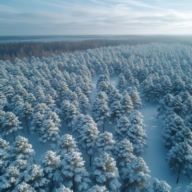 Vista aérea de un bosque nevado