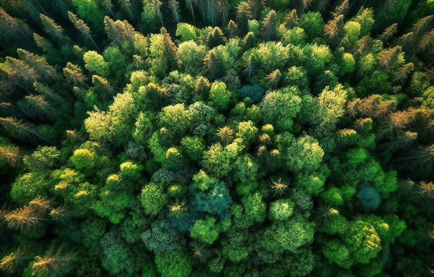 Vista aérea del bosque verde desde un lado del suelo