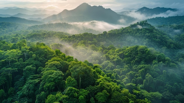 Vista aérea del bosque verde en el tropical Punto de vista en la montaña Camino escondido en el bosque