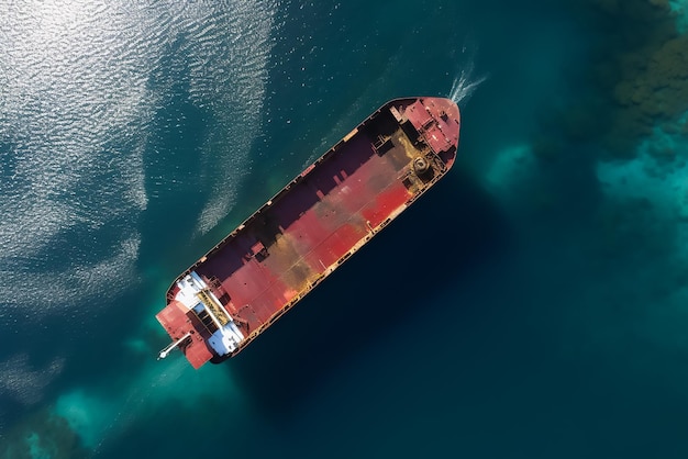 Foto vista aérea del buque de carga de contenedores en el mar