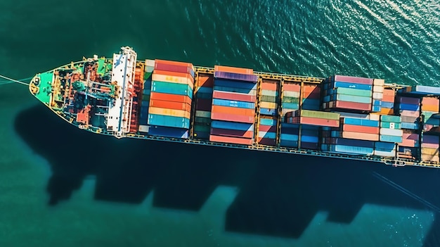 vista aérea de un buque de carga de contenedores en el mar