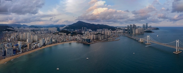 Vista aérea de Busan, Corea del Sur.