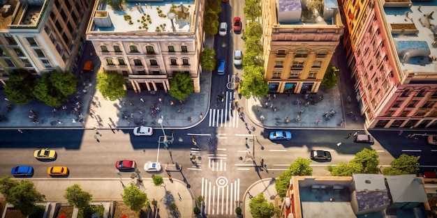 Vista aérea de las calles de la ciudad con IA generada