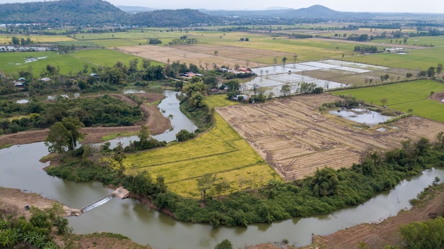 Vista aérea del campo de arroz