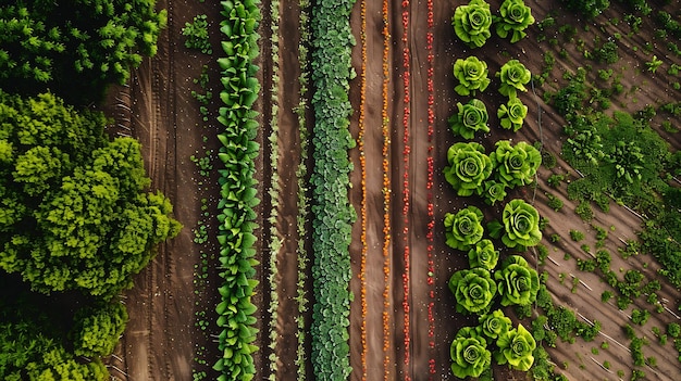 Una vista aérea de un campo de granja verde y exuberante