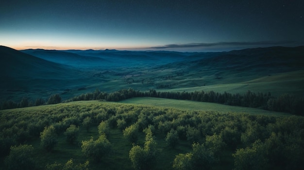 Vista aérea del campo por la noche