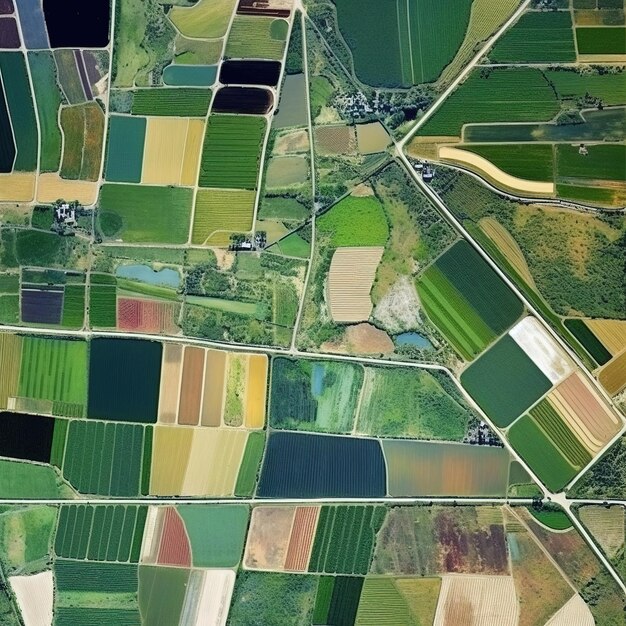 Vista aérea de los campos verdes